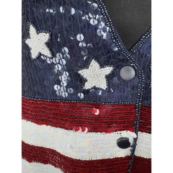 The Quaker Factory‎ Sequins Vest Red White Blue flag 4th of July & flags USA, 1X - Picture 5 of 10